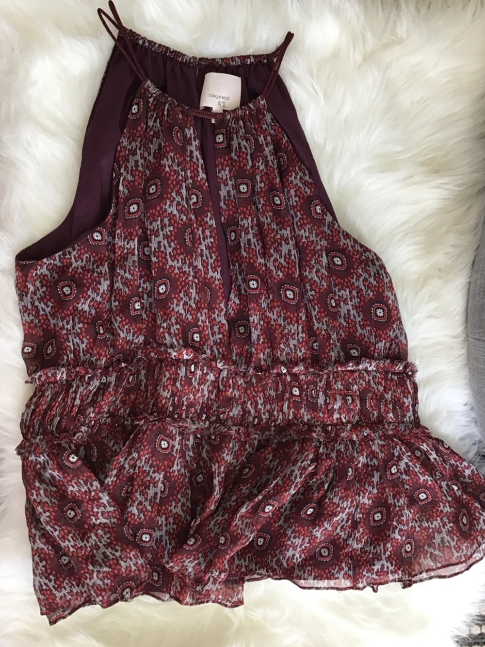 cinq a sept Burgundy & Maroon Patterned Halter Tank Top